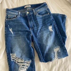 Guess High Rise distressed cropped leg jeans